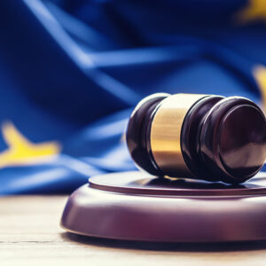 Gavel in front of EU flag