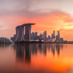 The skyline in Singapore in the sunset